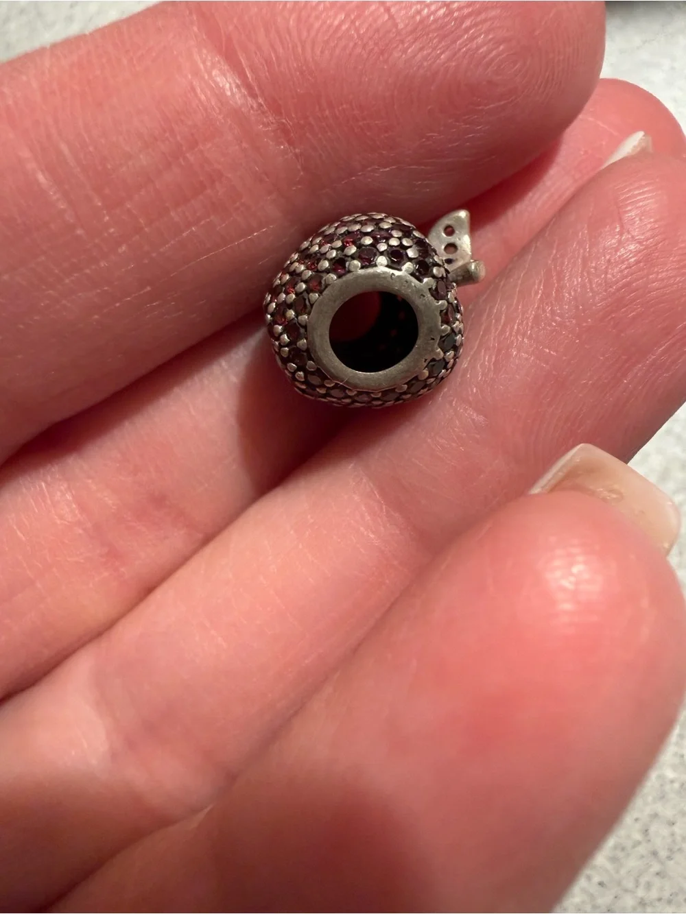 Pandora Silver-Tone Ruby Red Pave Apple charm